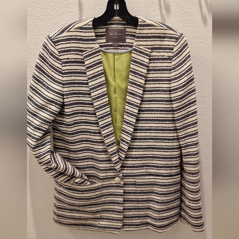 Cole Haan Blue/Cream Bouclé Blazer